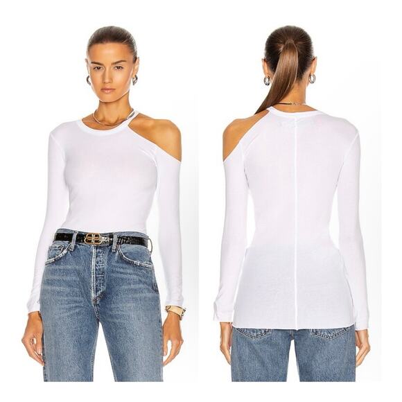 Enza Costa Exposed Cold Shoulder Cut Out Asymmetrical Long Sleeve Tee - Large - Picture 1 of 9